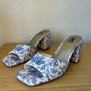 Blue and White Floral Heels